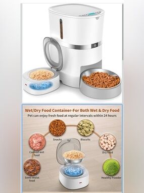 Automatic Wet and Dry Cat Feeder with Steel Bowls, Voice recorder, Ice Packs